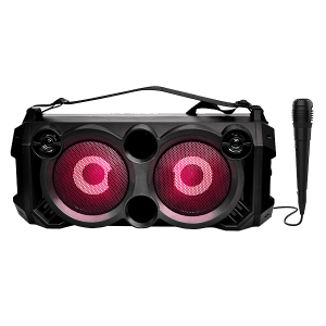 Party Pal 63 | Party Speaker with In-Built Mic, 20W Sound, LED Lit, Microphone Jack for Karaoke, BT, Aux, USB, FM Radio